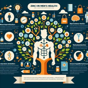 Image depicting the vital role of Zinc for men's health, focusing on masculinity, vitality, strength, and overall well-being. Illustrating zinc's influence on testosterone production and male reproductive system.